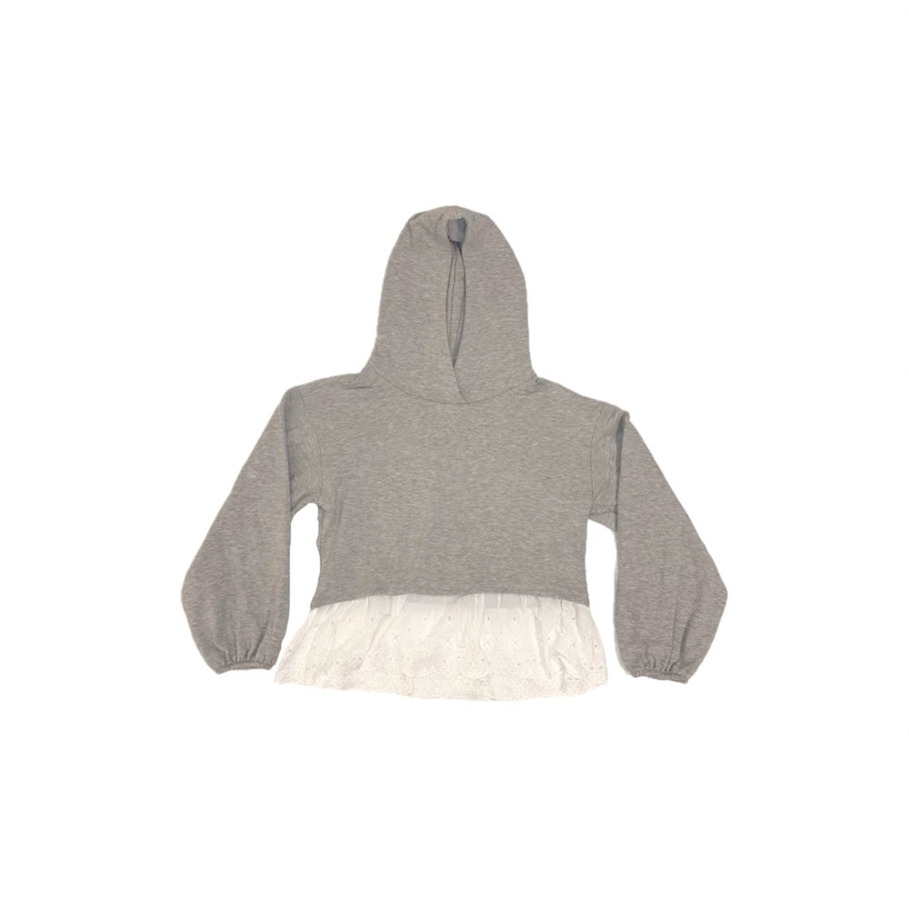 Maeve by Anthropologie White Lace Hem Hoodie in Heather Gray – Extra Small